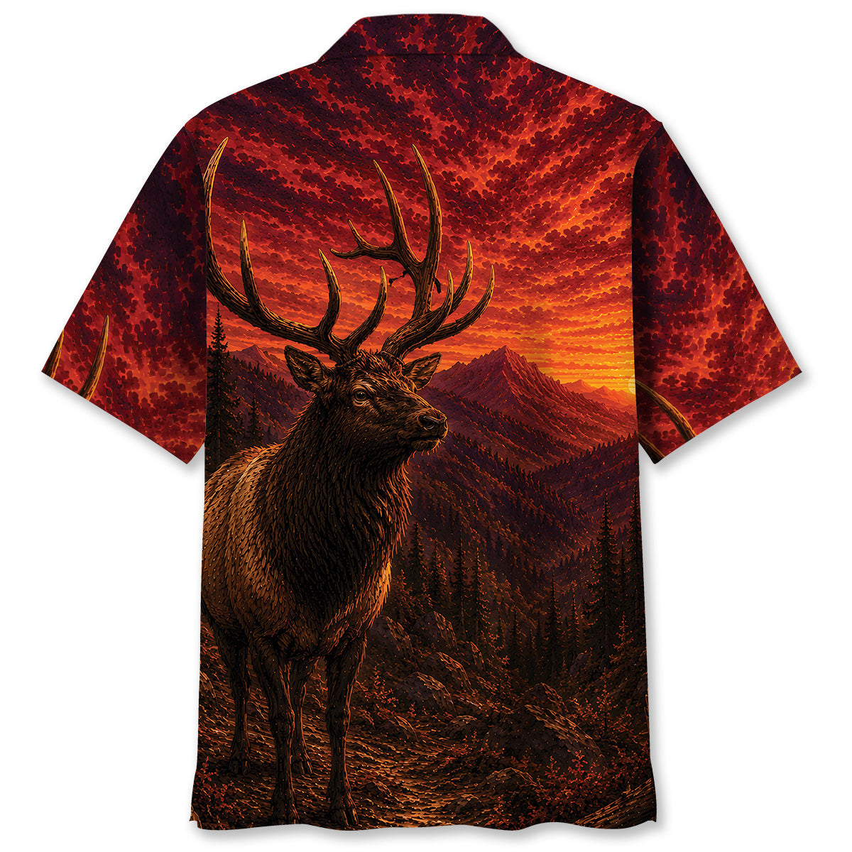 Elk Hunting Burnt Sky Hawaiian Shirt