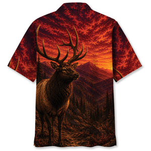 Elk Hunting Burnt Sky Hawaiian Shirt