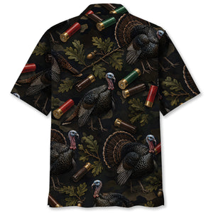 Vintage Turkey Hunting Camouflage Black Hawaiian Shirt
