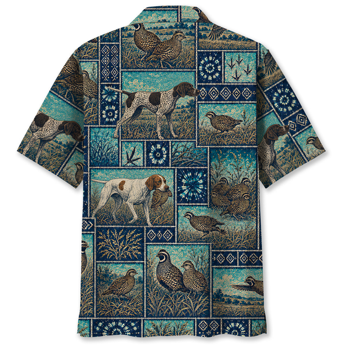 Vintage Blue Quail Hunting Hawaiian Shirt