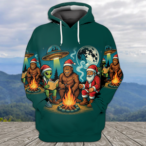 Funny Bigfoot Alien And Santa Making Memories One Campfire At A Time All Over Print Shirt