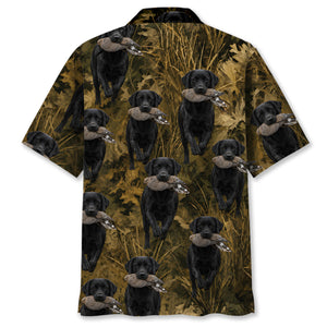Camouflage Black Labrador Retriever Running With Mourning Dove Hawaiian Shirt
