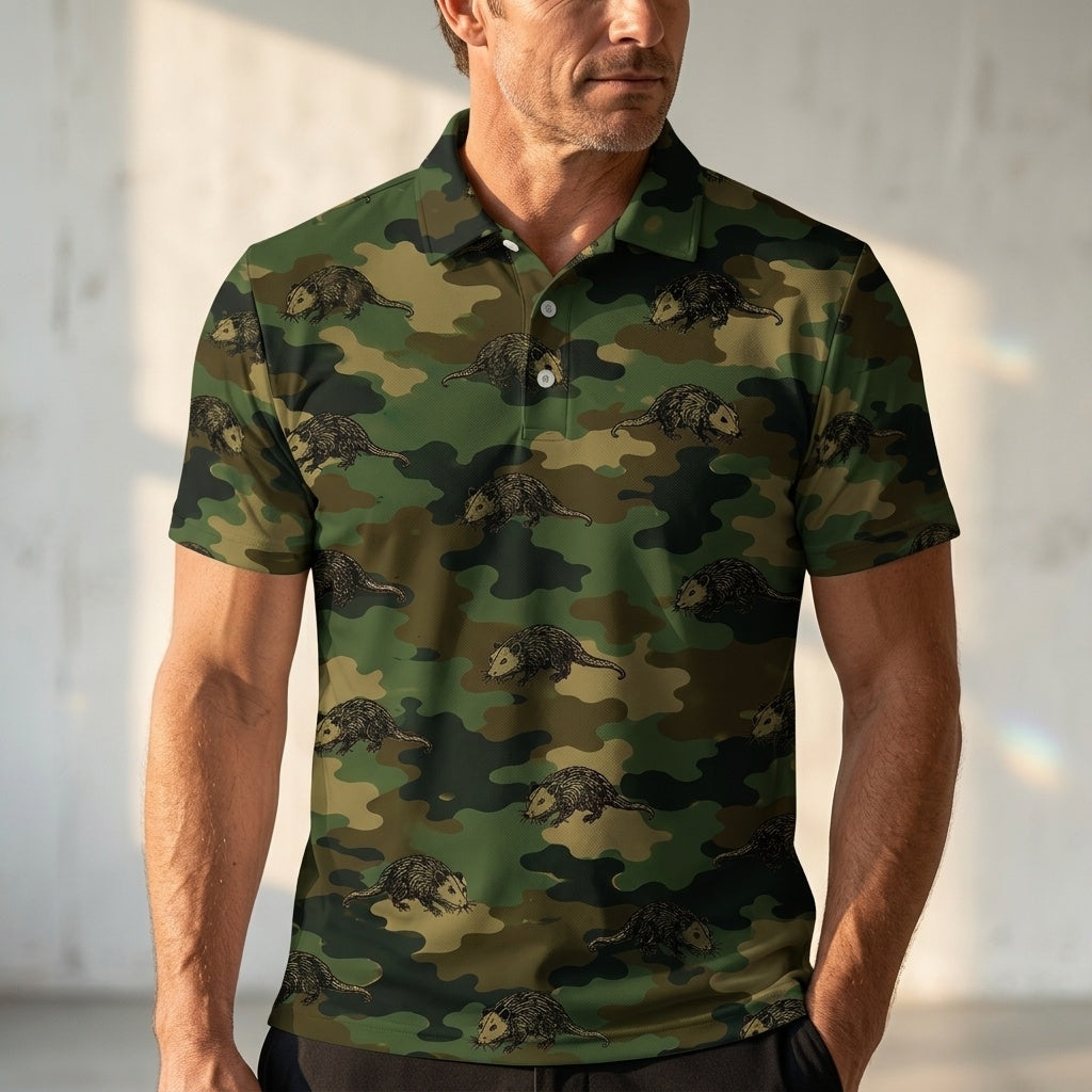 Opossum Camouflage Millitary Men Polo Shirt