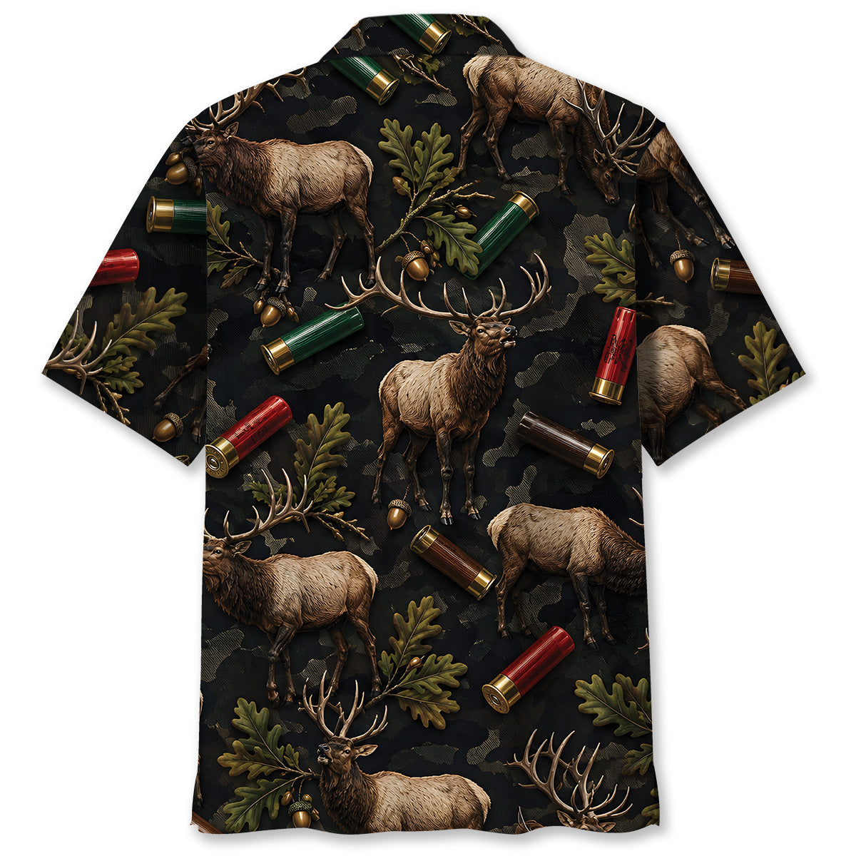 Vintage Elk Hunting Camouflage Black Hawaiian Shirt