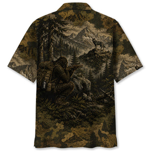 Bigfoot Wolf Hunting Camouflage Funny Hawaiian Shirt