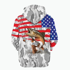 Camo American Flag Trout Fish Fishing All Over Print Shirt