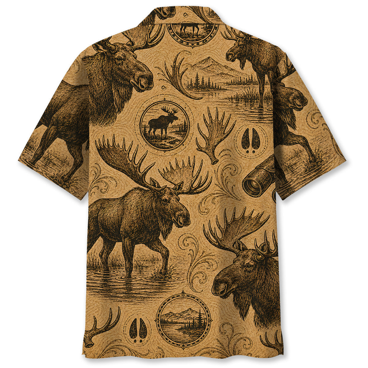 Moose Hunting Vintage Artwork Hawaiian Shirt