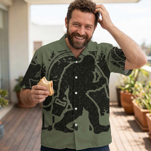 Bigfoot Fishing Green Military Hawaiian Shirt