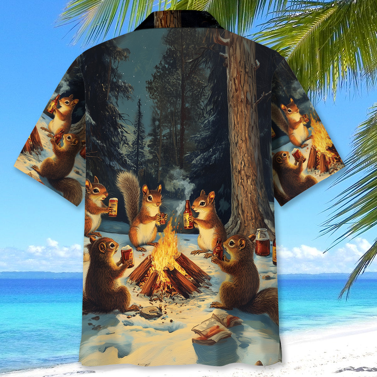 Funny Squirrel Drinking Campsite Hawaiian Shirt
