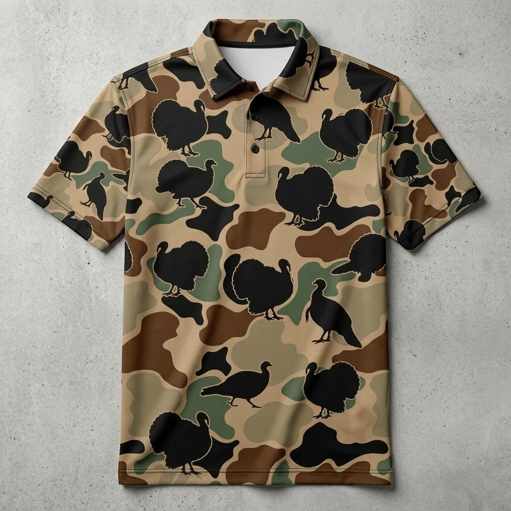 Wild Turkey Hunting Camouflage Pattern Men Polo Shirt