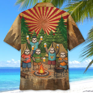 Funny Sloth Camping Drinking Team Hawaiian Shirt