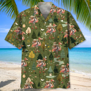 Funny Pink Flamingo Hiking Hawaiian Shirt