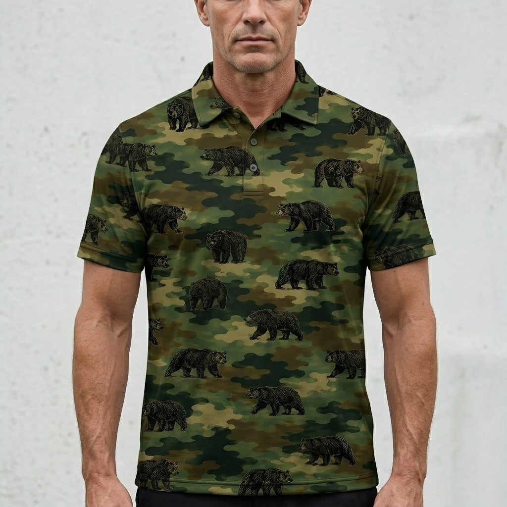 Black Bear Camouflage Millitary Men Polo Shirt