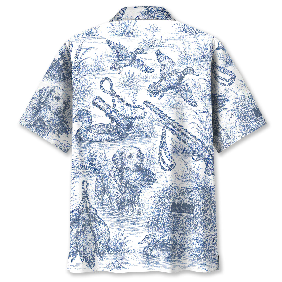 Blue and White Duck Hunting Hawaiian shirt
