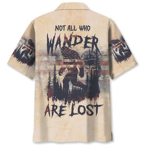 Vintage Bigfoot Not All Who Wander Are Lost Compass USA Hawaiian Shirt