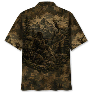 Bigfoot Elk Hunting Camouflage Funny Hawaiian Shirt