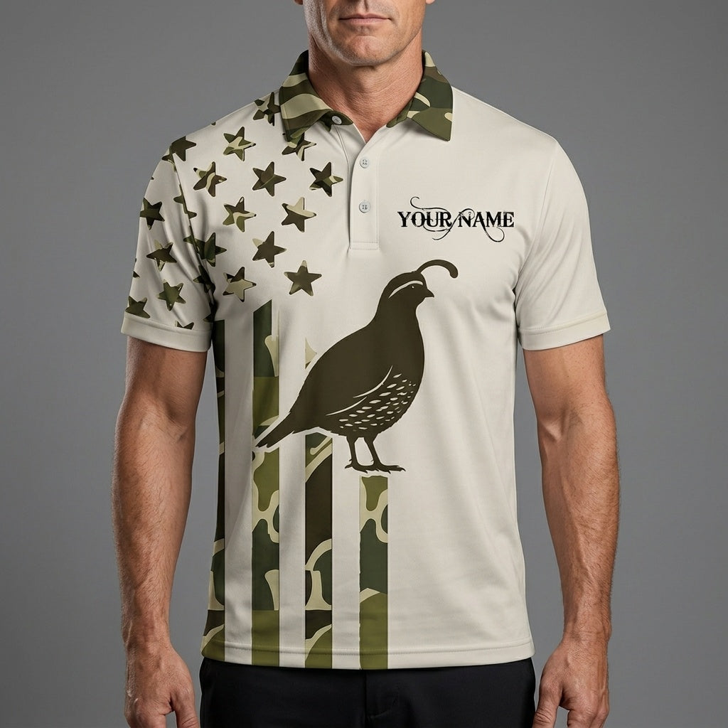 Custom Name Quail Hunting Camouflage Style Men Polo Shirt