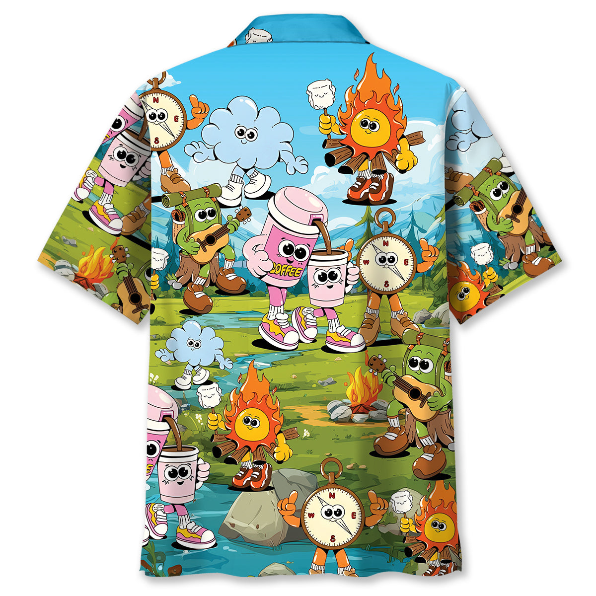 Vintage Camping Cartoon Mascot Hawaiian Shirt