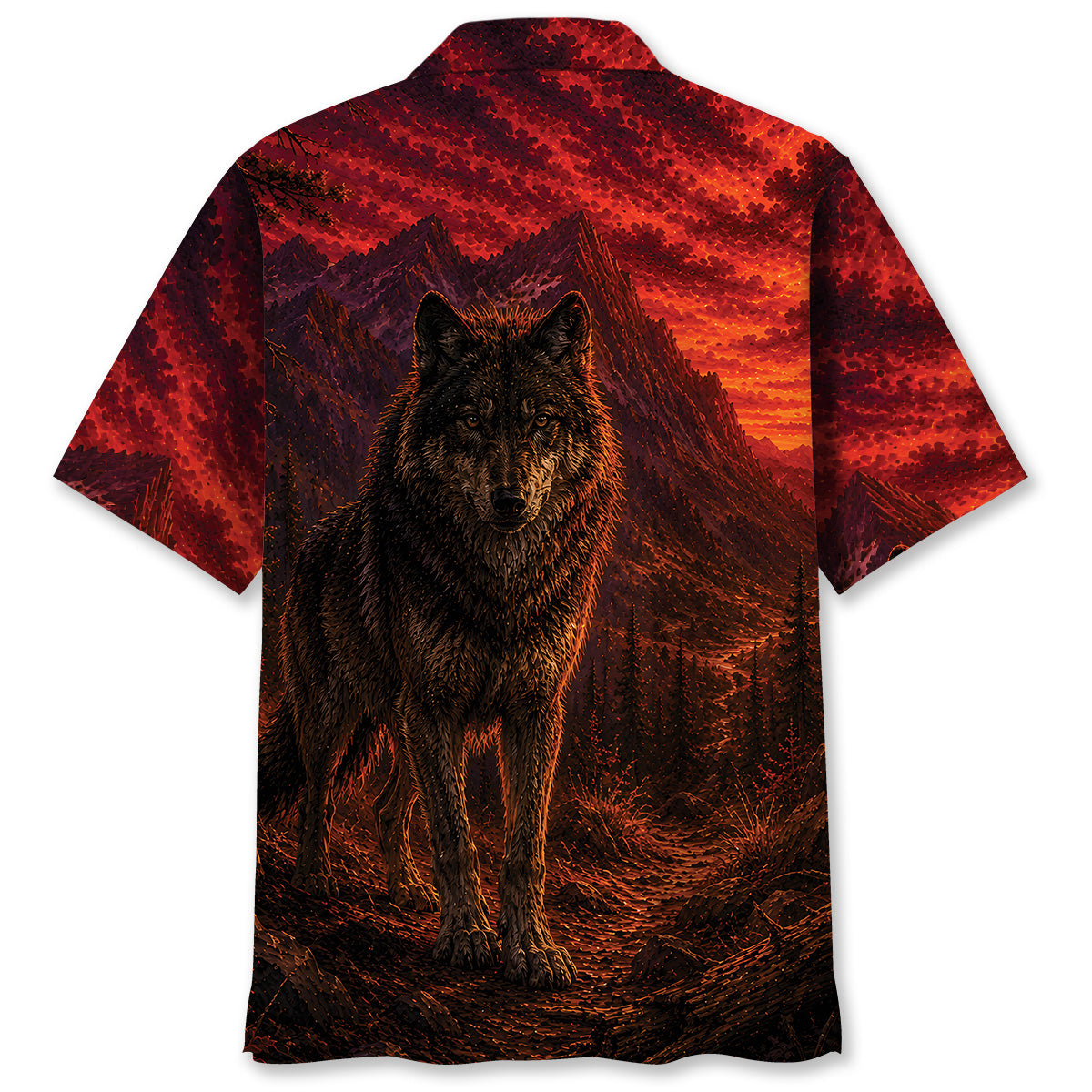 Wolf Hunting Burnt Sky Hawaiian Shirt