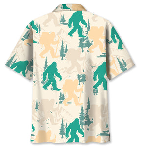 Bigfoot Hiking Mountain and Trees Hawaiian Shirt