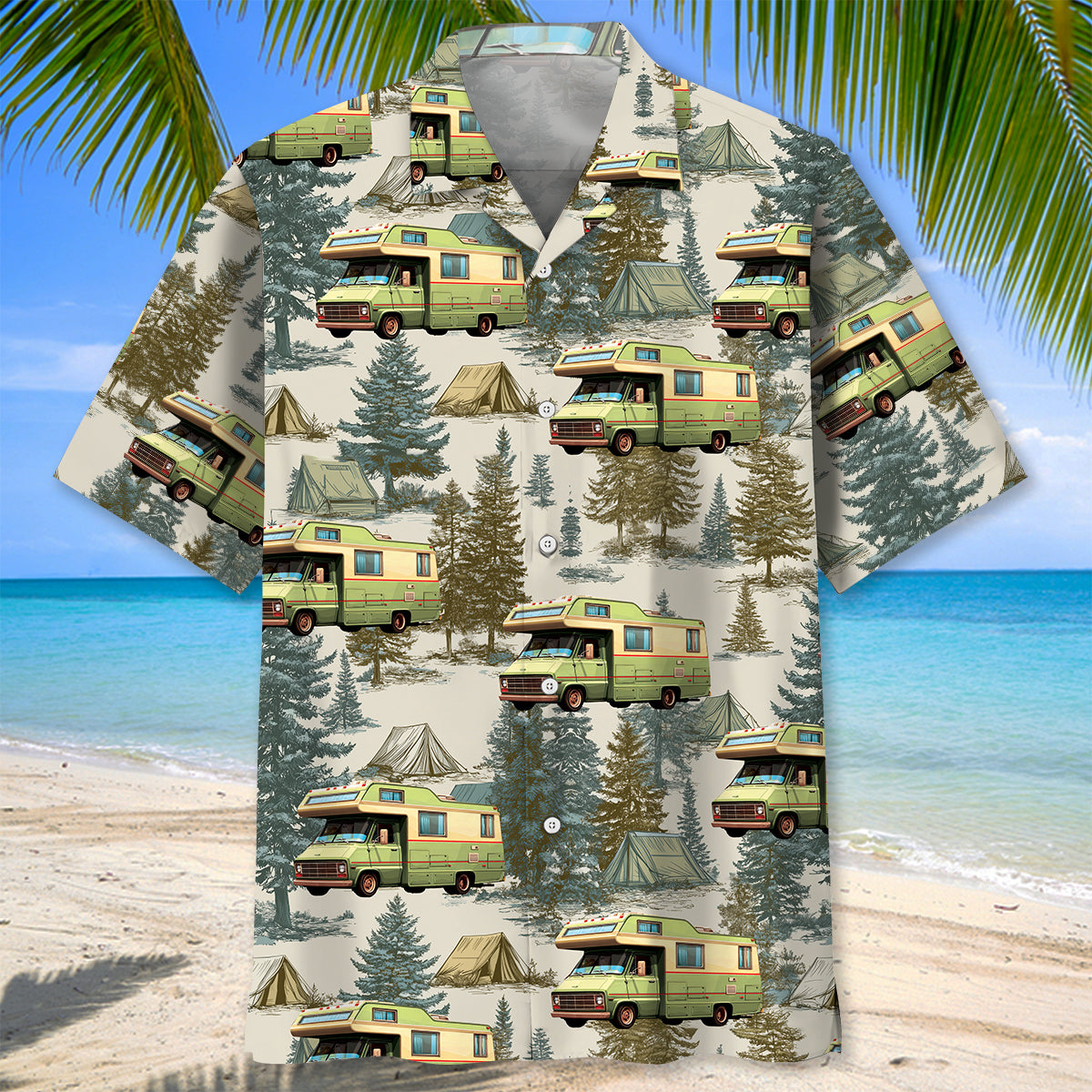 Vintage RV Motorhome Camping Hawaiian Shirt