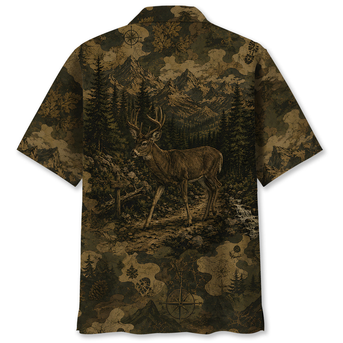 Deer Forest Camouflage Dark Hawaiian Shirt