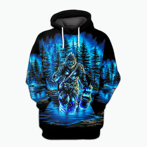 Bigfoot Fishing Blue Moon Light All Over Print Shirt