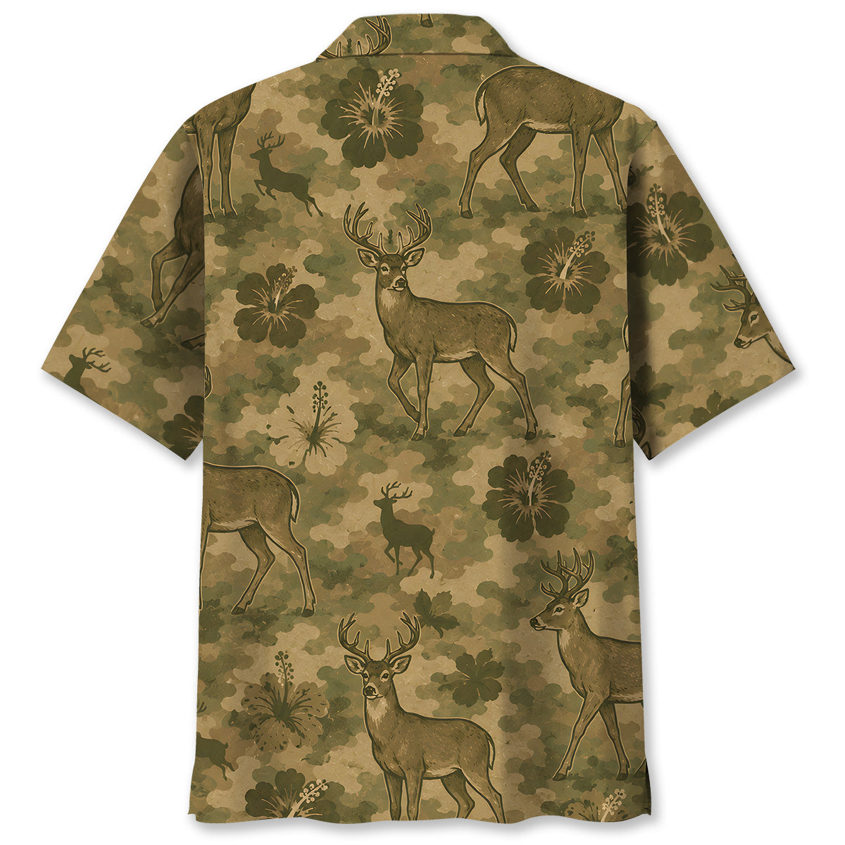 Deer Hibiscus Camouflage Hawaiian Shirt