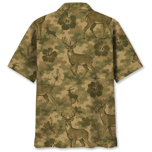 Deer Hibiscus Camouflage Hawaiian Shirt