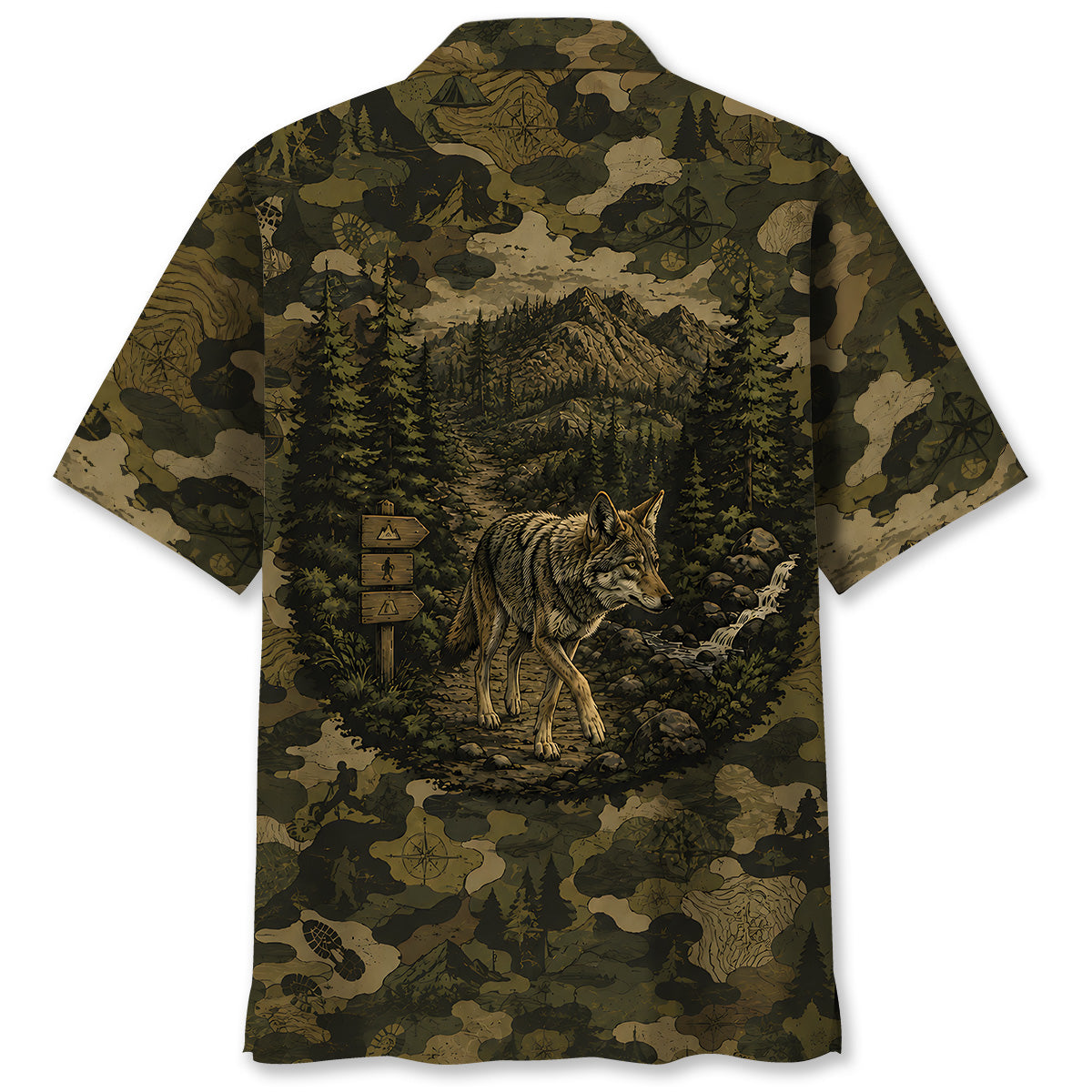 Coyote Forest Camouflage Dark Hawaiian Shirt
