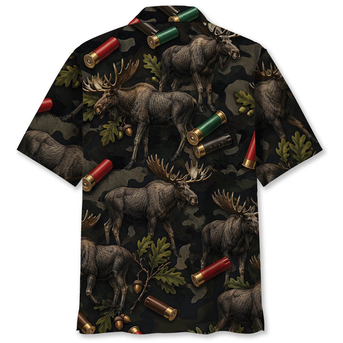 Vintage Moose Hunting Camouflage Black Hawaiian Shirt