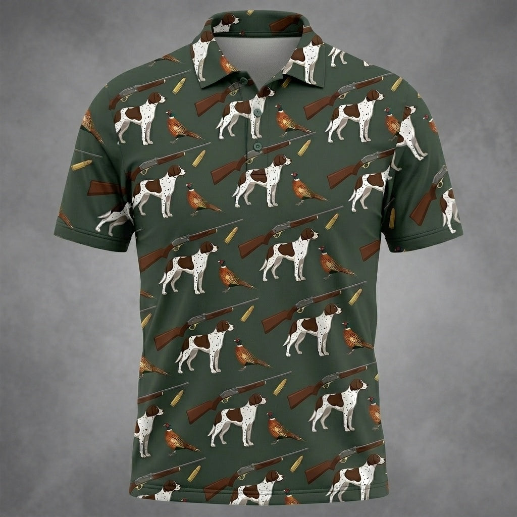 Vintage Hunting Dog & Pheasant Pattern Men Polo Shirt