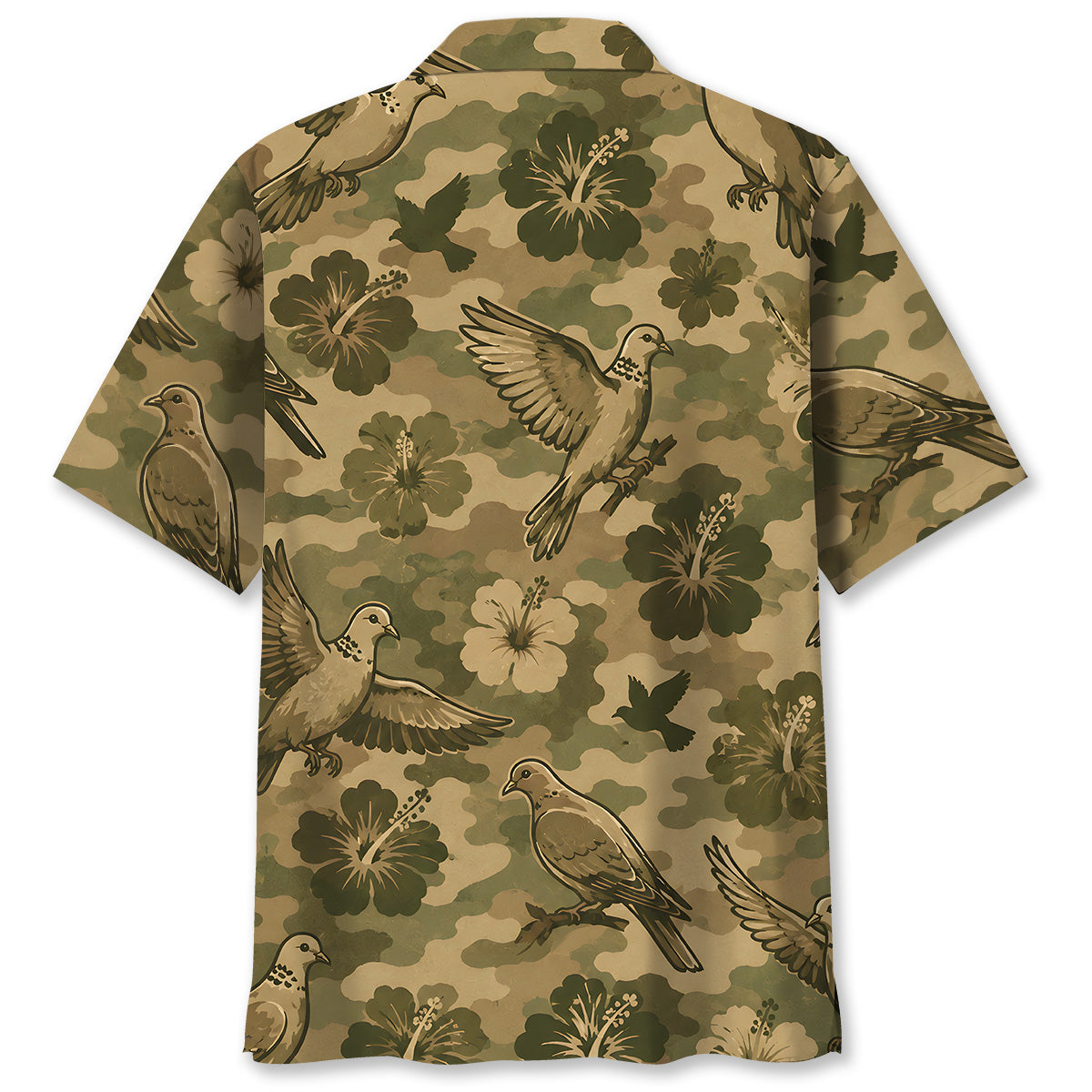 Camouflage Hibiscus Dove Bird Hawaiian Shirt