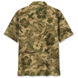 Camouflage Hibiscus Dove Bird Hawaiian Shirt