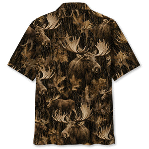 Vintage Moose Art Camo Hawaiian Shirt
