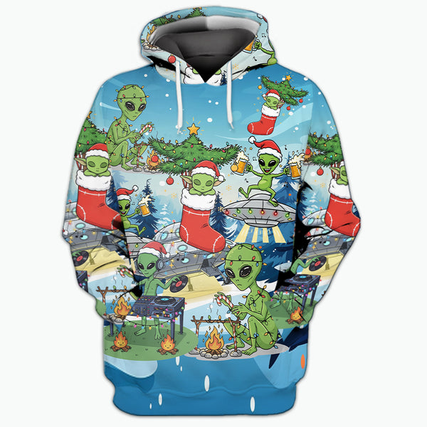 Alien Camping In Santa Custume All Over Print Shirt