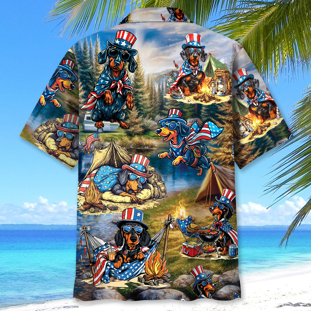 America Funny Dachshund Camping Hawaiian Shirt