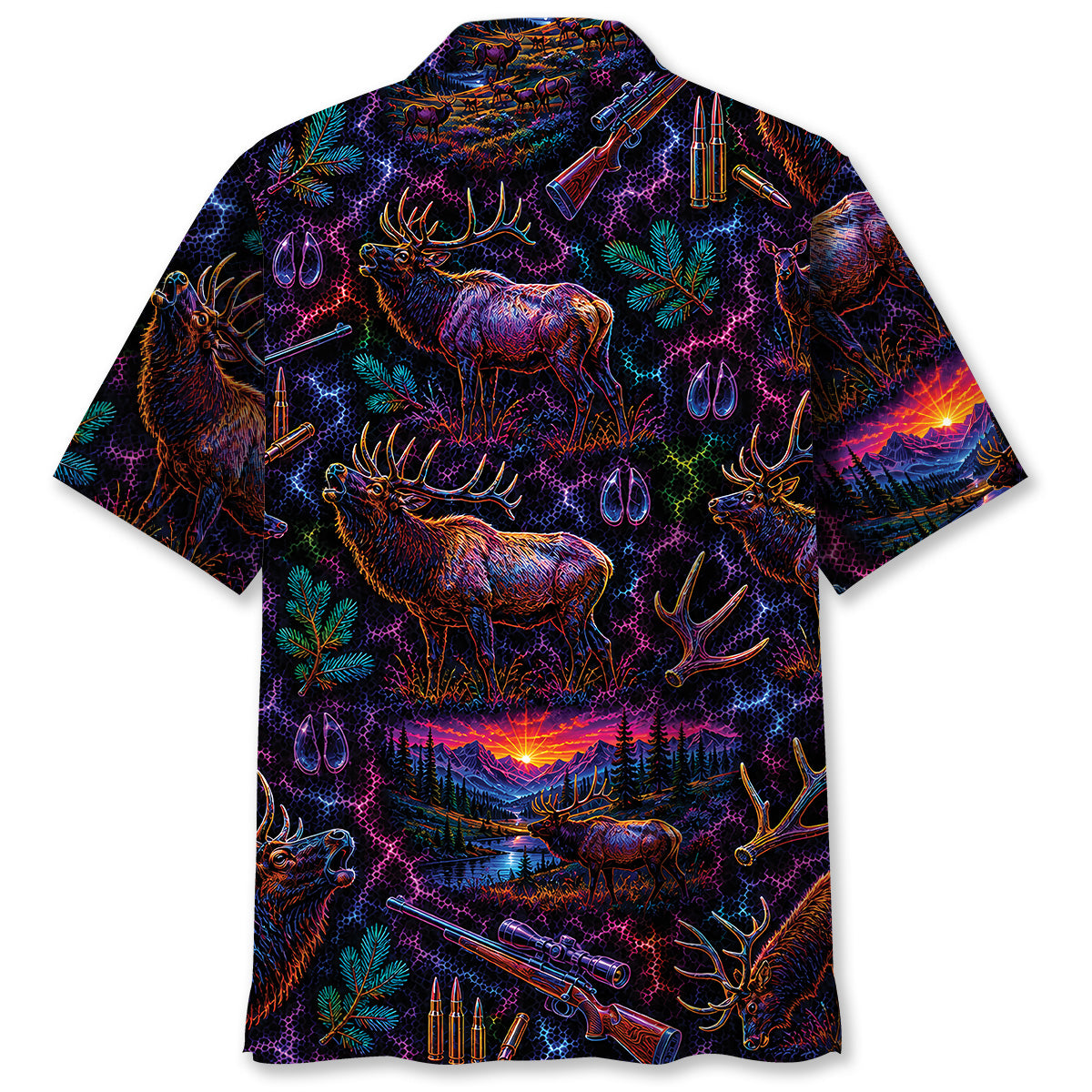 Midnight Elk Hunting Neon Hawaiian Shirt
