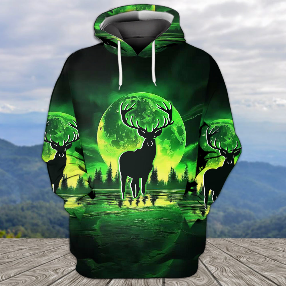 Deer Green Moonlit Art All Over Print Shirt