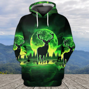 Deer Green Moonlit Art All Over Print Shirt