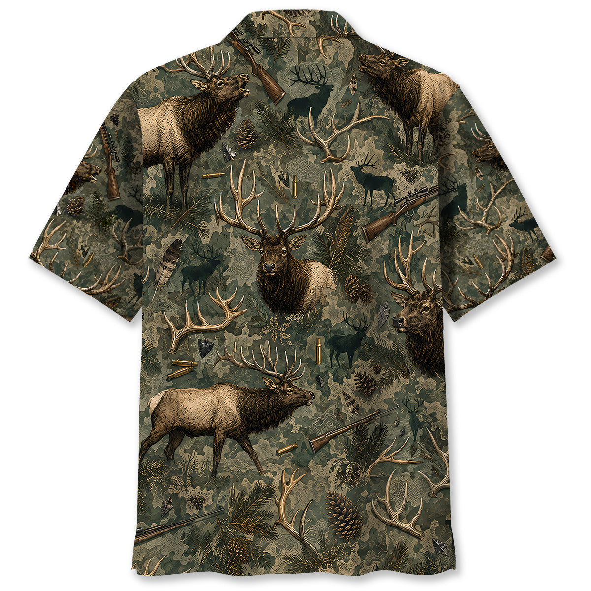 Vintage Elk Hunter Camo Hawaiian Shirt