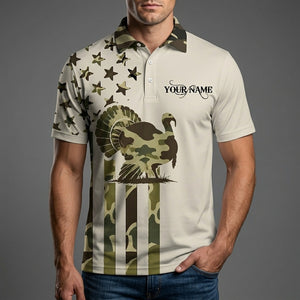 Custom Name Wild Turkey Hunting Camouflage Style Men Polo Shirt