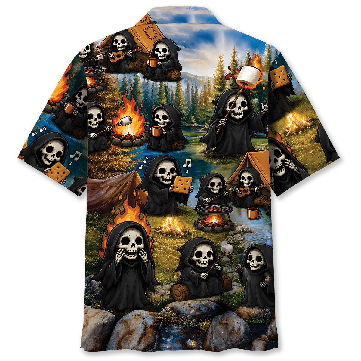 Vintage Grim Reaper Camping Hawaiian Shirt