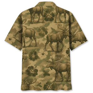 Moose Hibiscus Camouflage Hawaiian Shirt