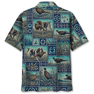 Vintage Blue Pheasant Hunting Hawaiian Shirt