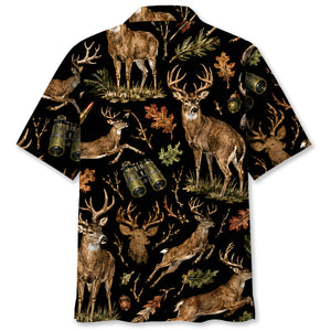 Deer Hunting Retro Black Hawaiian Shirt