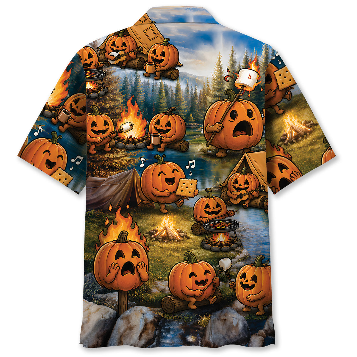 Vintage Pumpkin Camping Hawaiian Shirt