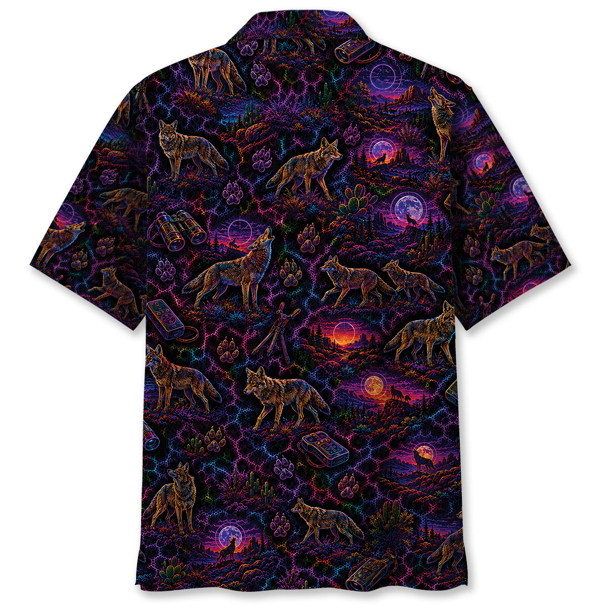 Midnight Coyote Neon Hawaiian Shirt