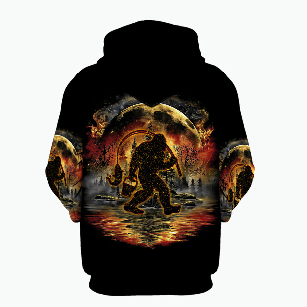 Fiery Bigfoot Fishing All Over Print Shirt