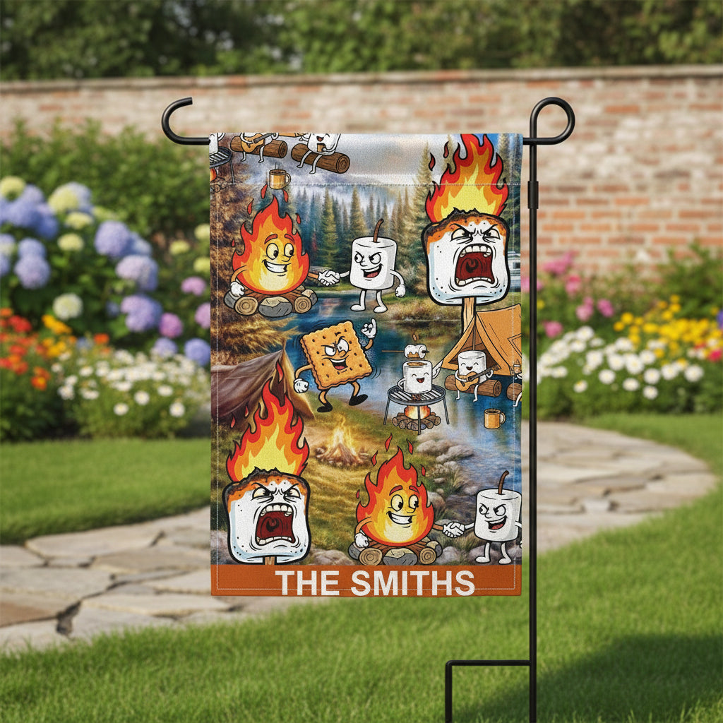 Custom Name Vintage Camping Marshmallow Flag Decor